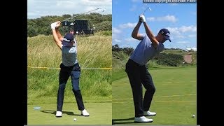 Justin Thomas golf swing  Long Iron faceon amp downtheline July 2017 [upl. by Aicre307]